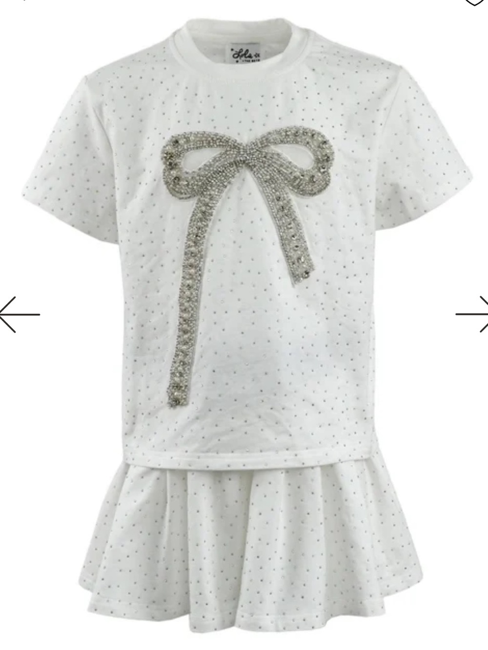 WHITE CRYSTAL BOW SHORT skirt SET